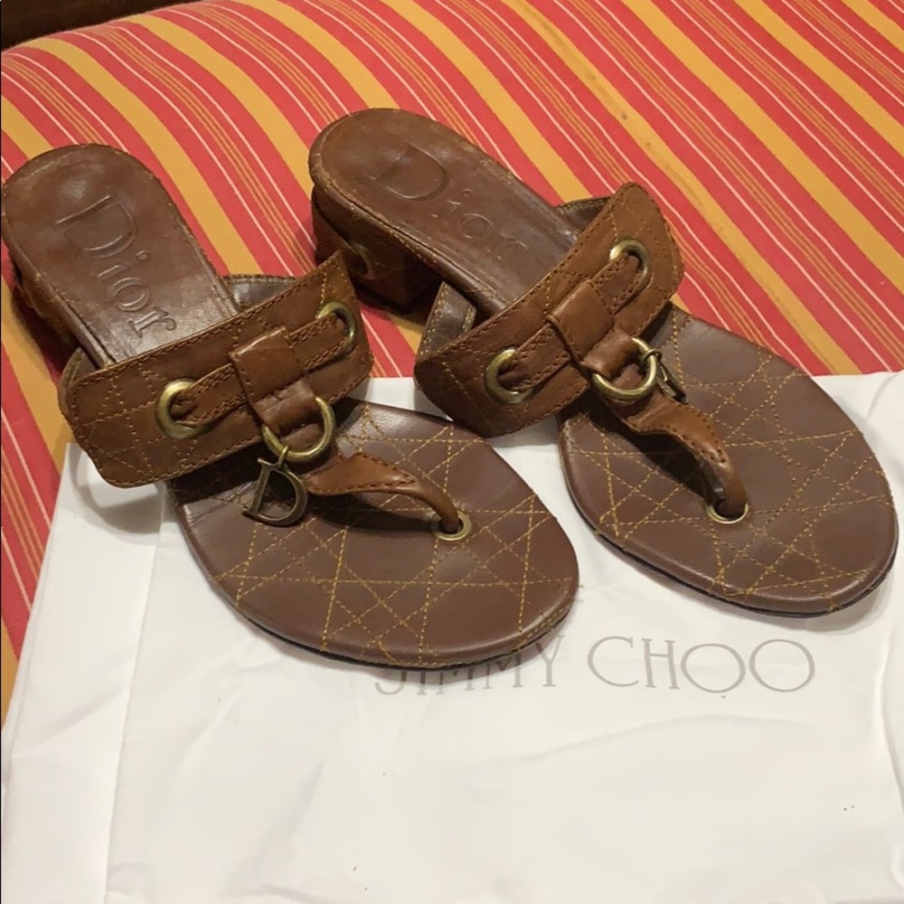 Brown Quilt Leather Christian Dior Sandals